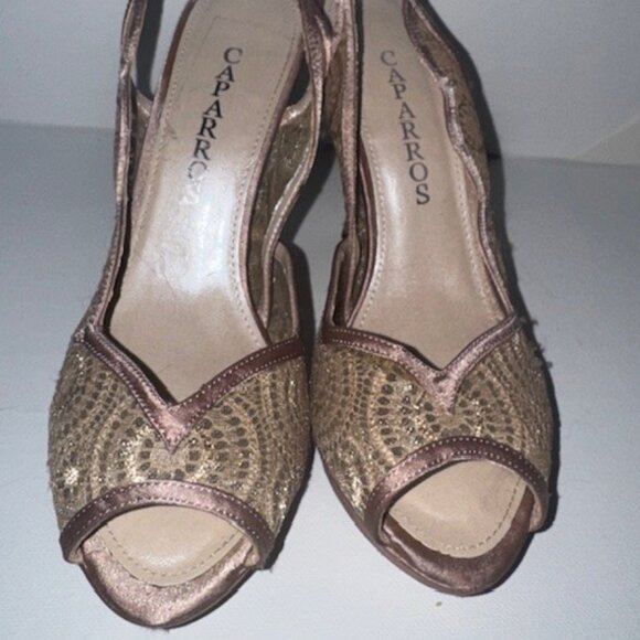 Caparros Pale Pink Lace Open Toe Heels. Dyeable with minor marks. - Picture 1 of 4